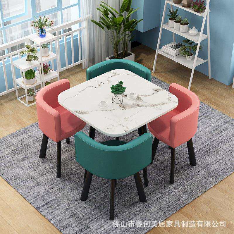 奶茶店桌椅北欧方桌餐桌椅组合餐桌四人接待办公洽谈桌休闲咖啡桌