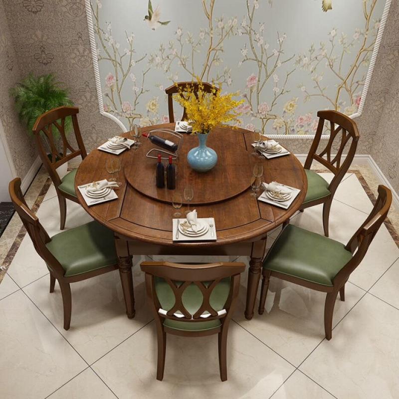 小户型客厅实木伸缩餐桌折叠圆桌组合小户型茶几电视柜餐桌组合