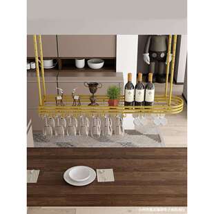 带灯吧台红酒架子悬挂高脚杯架倒挂红酒杯架子家用多功能挂杯架子