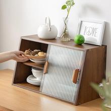 桌面餐边柜厨房碗柜储物柜家用玻璃茶水柜置物架实木小型收纳柜子