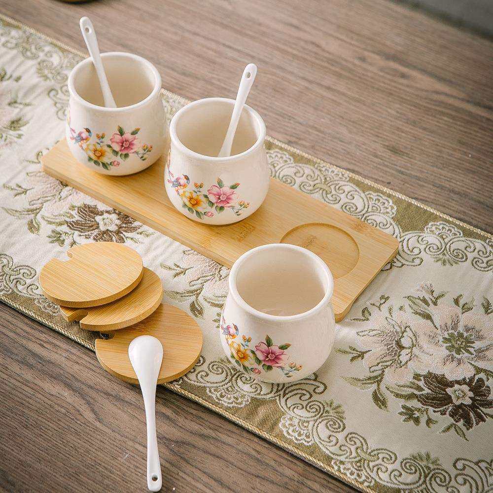 美式复古调味罐套装厨房用品家用调料瓶盒日式带盖陶瓷盐罐