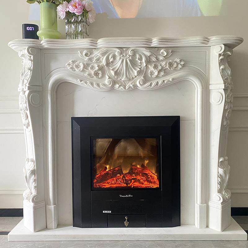 大理石壁炉石雕法式雕花汉白玉简约美式家居装饰壁炉架石材壁炉