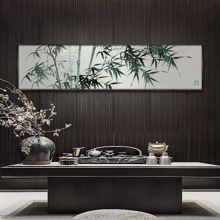 新中式风格装饰画竹报平安禅意客厅挂画竹子横幅办公室书房茶室画