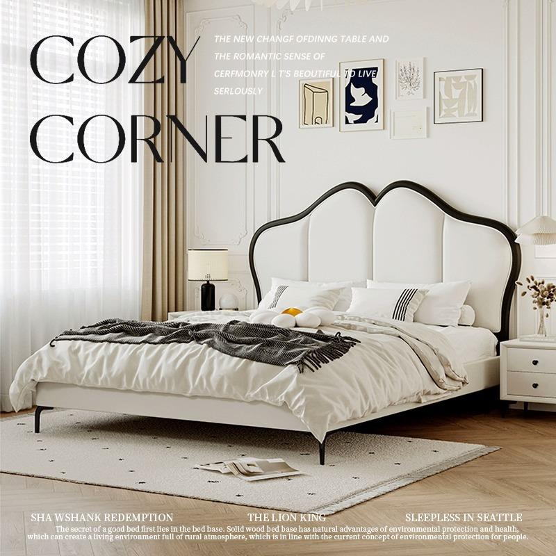 北欧实木床白色现代简约主卧1.8米双人床1.5奶油风小户经济型床