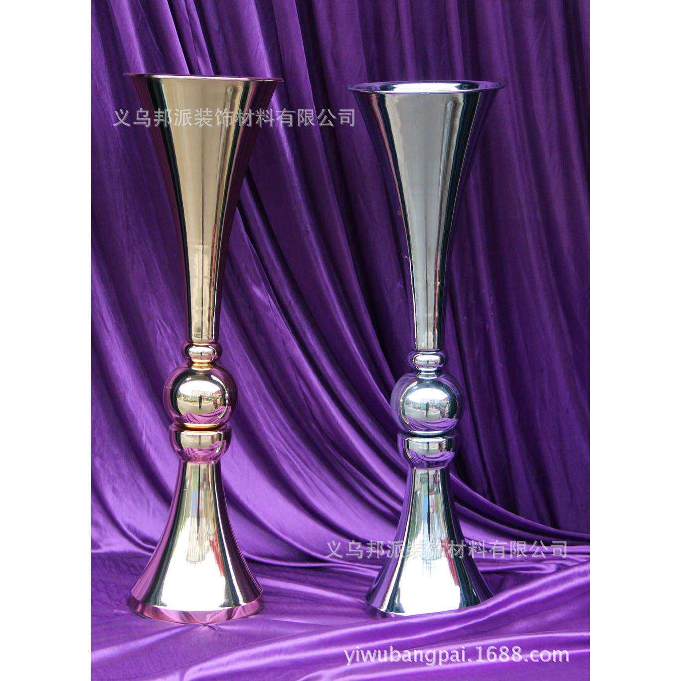 海外热销酒店用品婚礼婚庆道具镀银喇叭主桌花瓶插花摆件