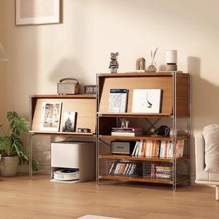 中古风餐边柜杂志柜胡桃木置物架落地多层沙发客厅扫地机器人架子