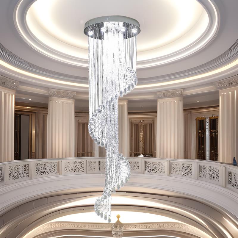 旋转楼梯水晶吊灯复式楼客厅楼梯水晶灯现代loft别墅简约挑空吊灯