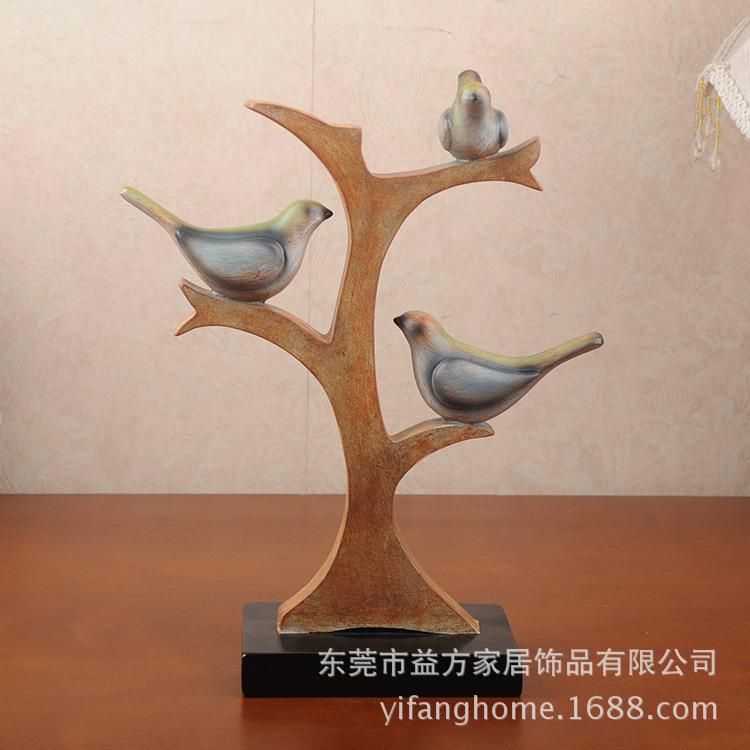美式树枝小鸟首饰架摆件卧室家居装饰品创意玄关摆设小鸟站树干