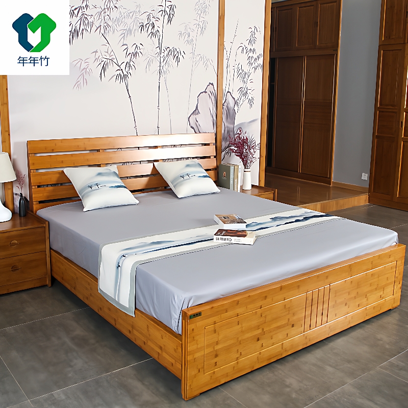 全实木床竹床田园风轻奢双人床 简约现代家具全屋主卧板床