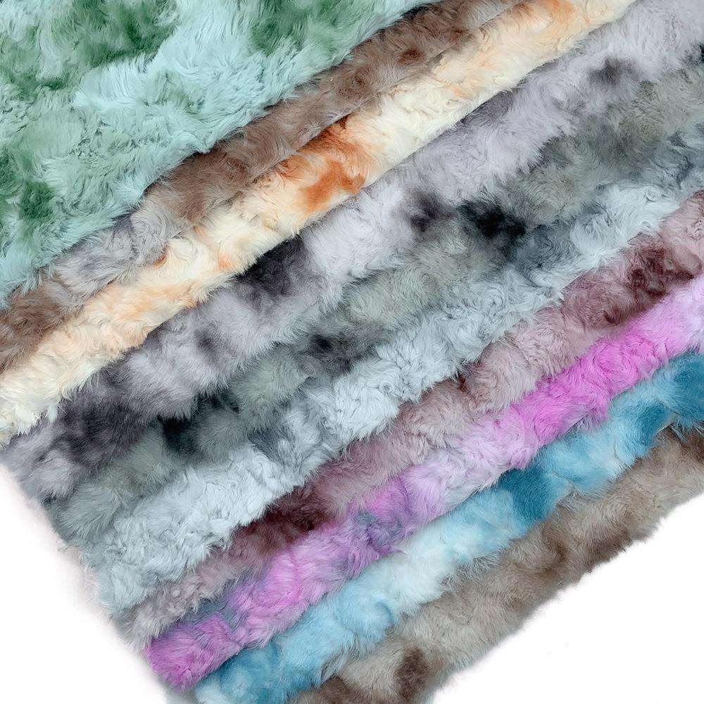 一件1cm拧花扎染大尺寸獭兔毛刷花面料渐变玫瑰服装玩偶手工