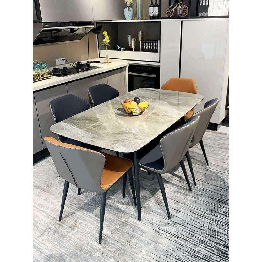 意式极简岩板餐桌家用小户型饭桌现代简约长方形餐桌椅组合经济型