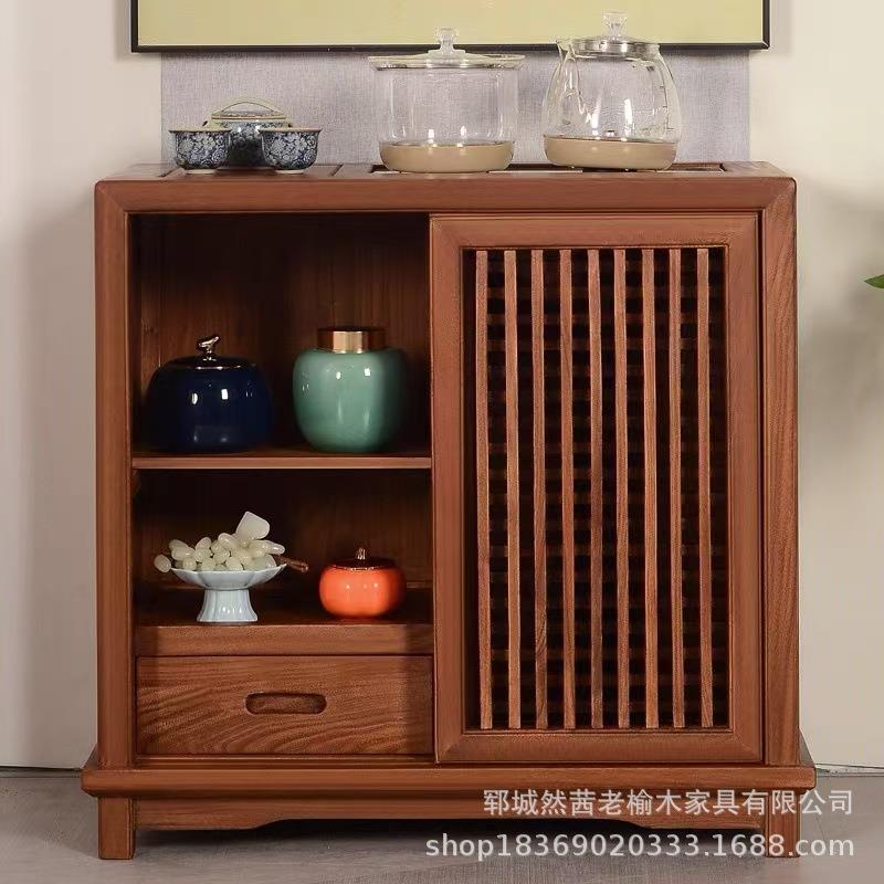 中式客厅茶水柜实木靠墙老榆木烧水柜客厅边柜厨房碗勺餐具收纳柜