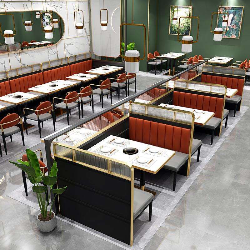 商用轻奢餐饮连锁店卡座桌椅沙发岗石餐桌奶茶店咖啡厅桌椅组合