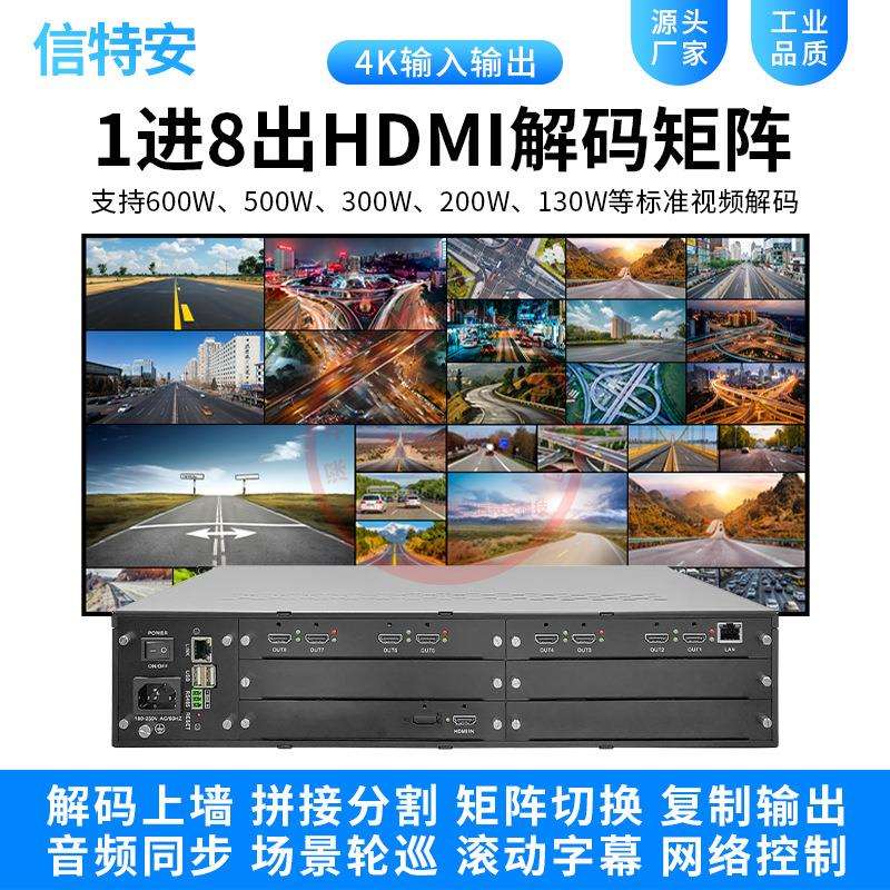 高清1进8出HDMI网络解码矩阵onvif拼接屏八路数字监控视频解码器