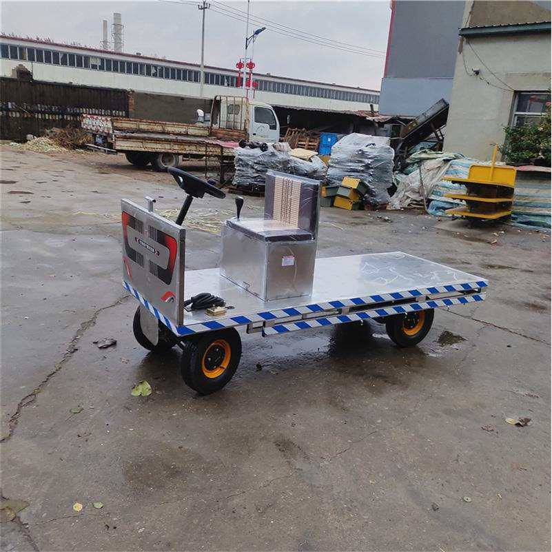厂家供应白色方向盘座箱电动平板搬运车 方向盘式拉货车 电动板车