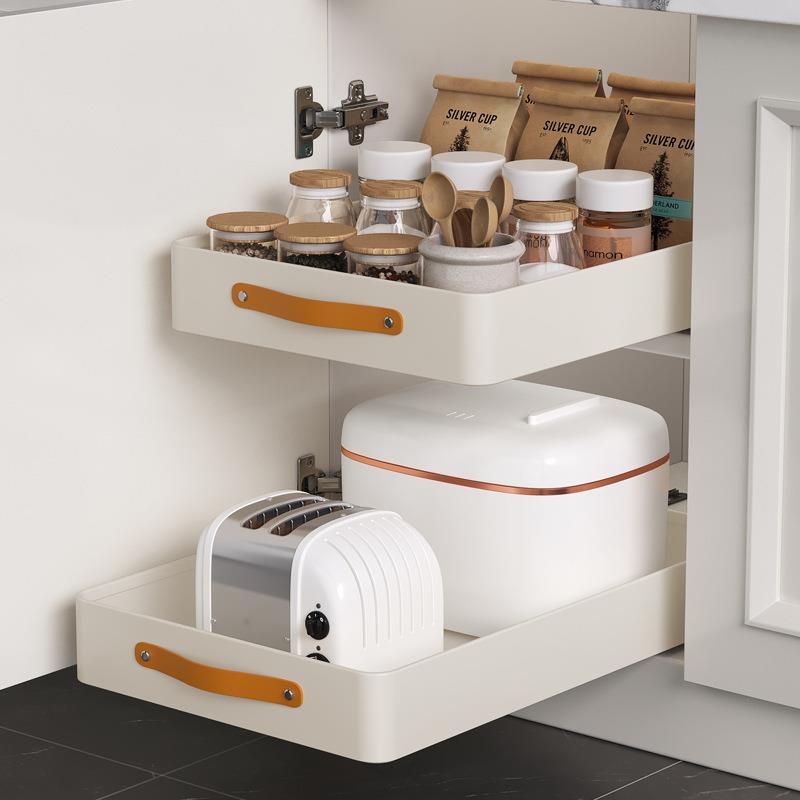 厨房抽拉式置物架水槽下柜内调料碗碟盘收纳盒橱柜拉篮抽屉式用具