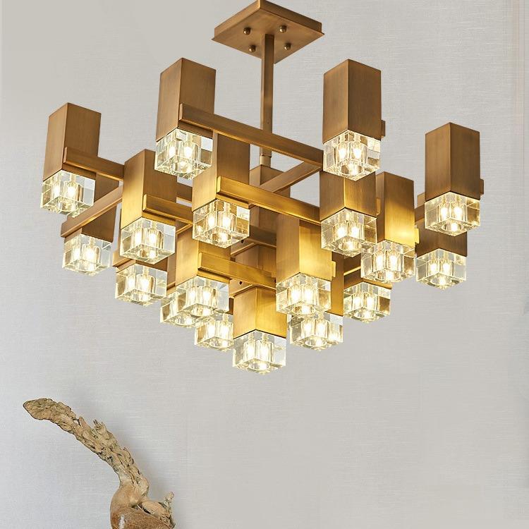 后现代创意个性艺术水晶北欧奢华客餐厅卧室样板房设计师方块吊灯