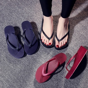 海边度假百搭人字拖潮 女夏外穿防滑夹脚沙滩鞋 韩版 坡跟厚底凉拖鞋