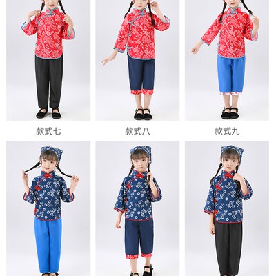 儿童村姑演出表演服采茶秧歌舞蹈农民阿庆嫂服装小女孩民族碎花戏