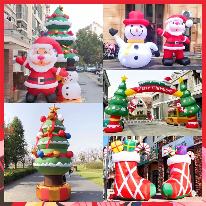 充气圣诞老人树拱门卡通模型发光装饰道具圣诞节美陈雪人爬墙气模