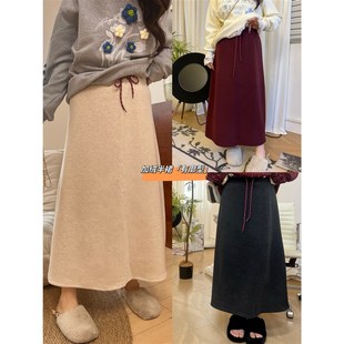 M肉卷家微胖大码 纯色秋冬松紧腰a字裙简约胖mm冬加绒半裙保暖百搭