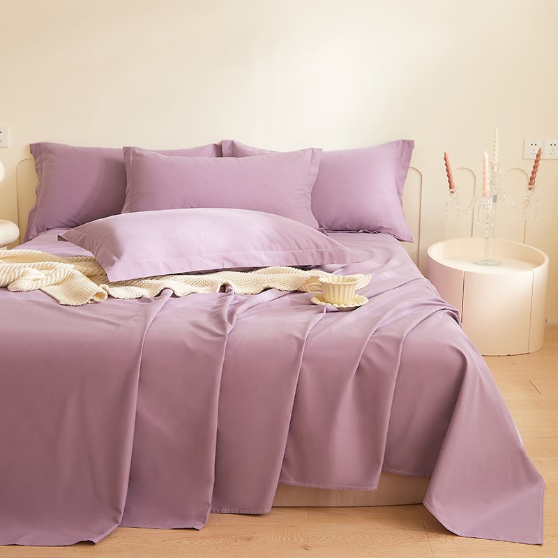 加厚60支新疆长绒棉100%全棉磨毛床单单件纯色纯棉被单枕套三件套