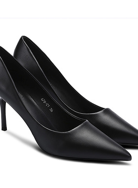 工作鞋女黑色高跟鞋细跟职业尖头百搭7cm正装5cm学生礼仪单鞋3cm