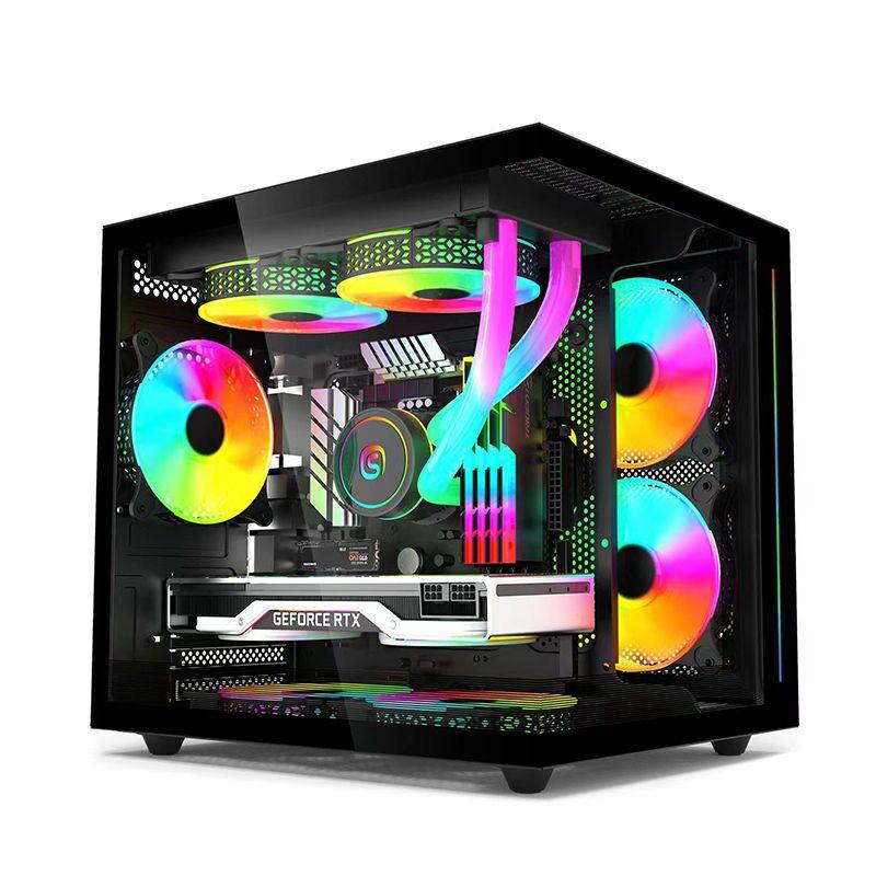 白色海景房机箱无立柱全景透明玻璃MATX主板台式240水冷迷你mini