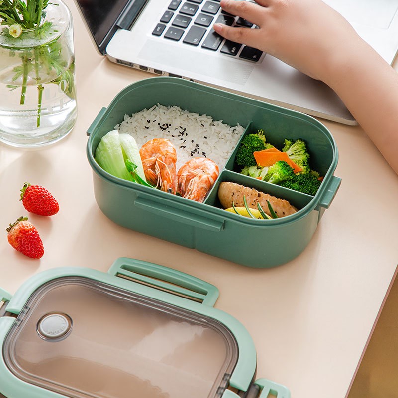 爱优汇午餐盒日式便当盒微波炉加热饭盒上班族分格密封水果盒方形