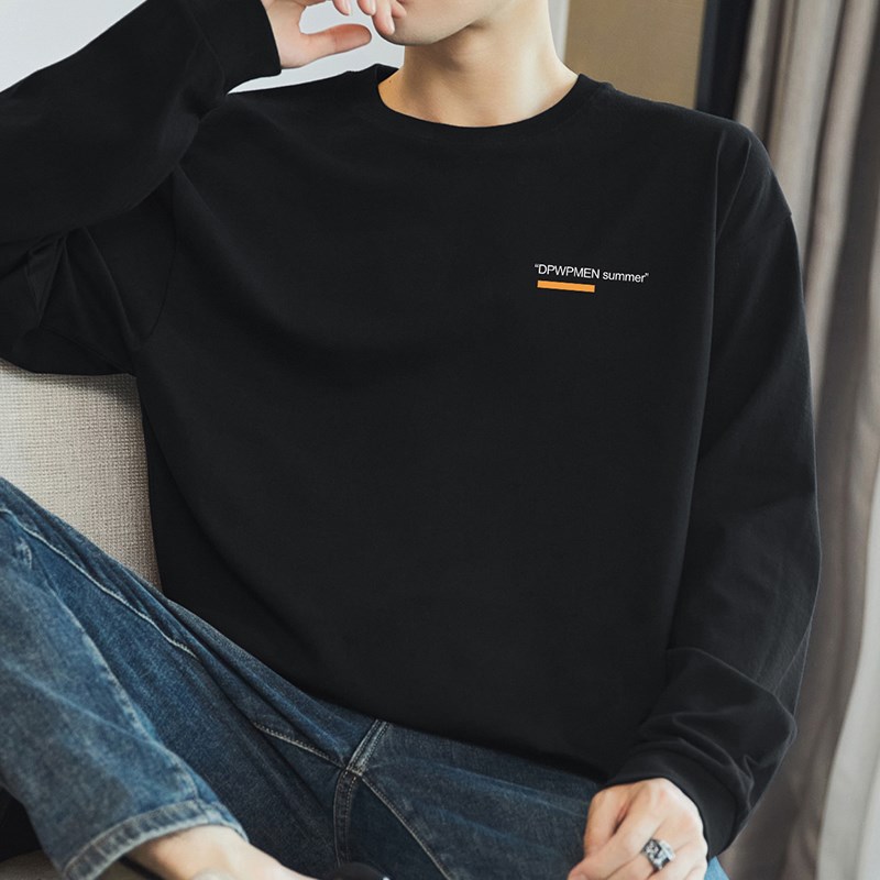 260g重磅t恤男长袖秋冬宽松印花内搭打底衫美式潮流全棉秋衣