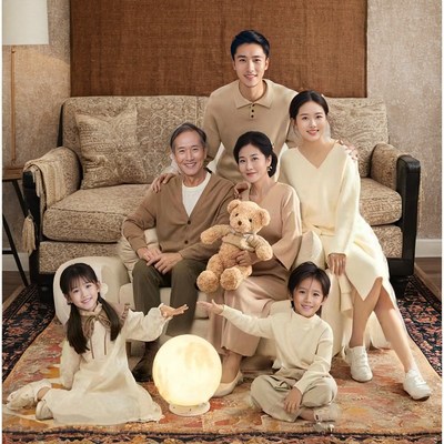 全家福服装家庭装影楼样片主题摄影一家六口拍照咖啡色毛衣亲子装