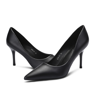 皮女鞋 工作鞋 低跟学生礼仪单鞋 细跟职业尖头百搭正装 女黑色高跟鞋