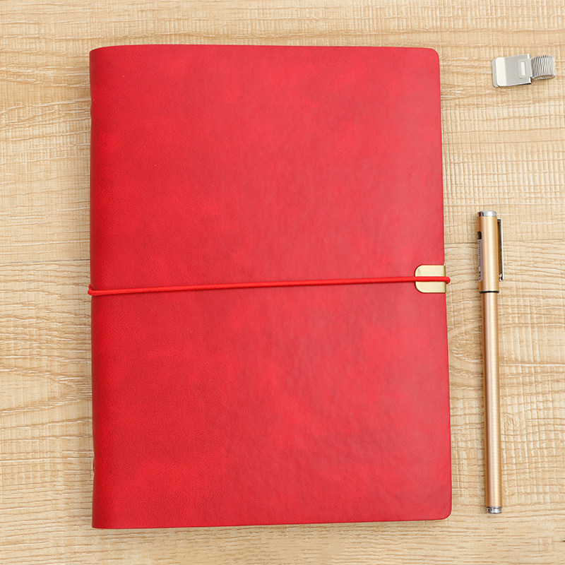 a5活页笔记本商务 旅行本点阵方格空白6孔 软皮面绑带记事本定制