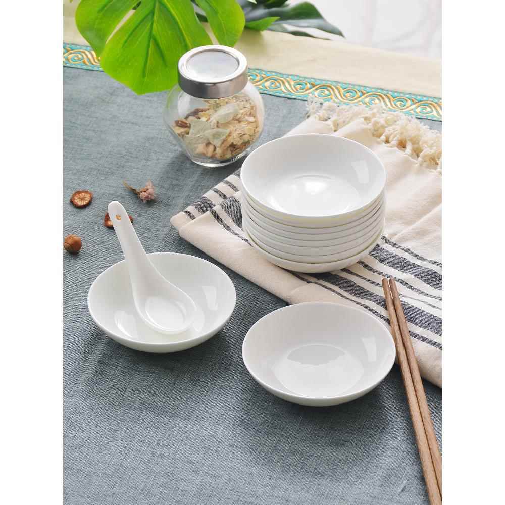 纯白色骨瓷餐具家用陶瓷简约敞口蘸料泡面碗大汤碗斗碗小碗米饭碗