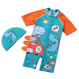 儿童恐龙泳衣男童连体可爱1 3岁小童男孩宝宝游泳W衣泳帽泳镜套装