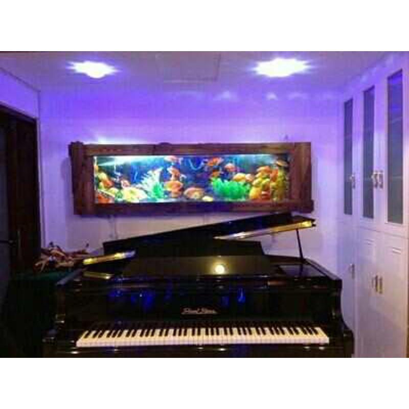 定制厂销碳化木壁挂式生态鱼缸挂墙水族箱壁挂式玻璃鱼缸1米