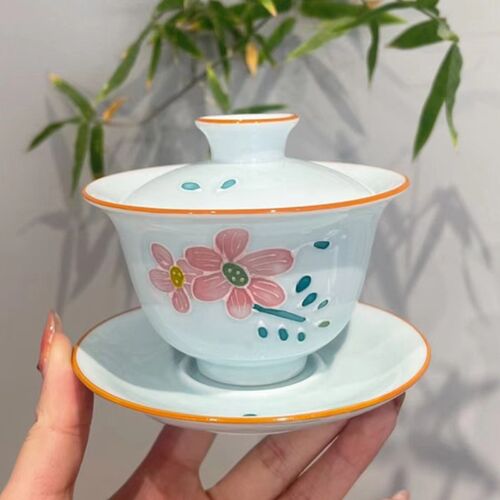 惊蛰 堆雕手绘三才盖碗茶碗大号茶具家用陶瓷功夫茶具泡茶碗单个