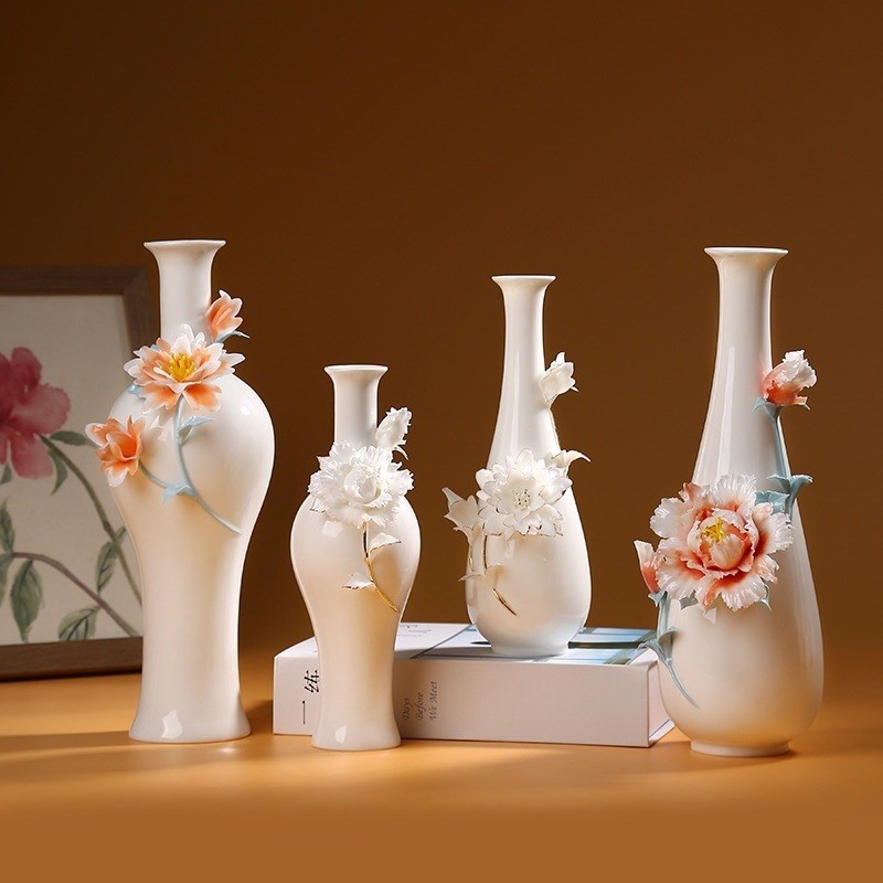 新中式陶瓷花瓶客厅摆件插花瓶现代简约高级S感博古架电视柜