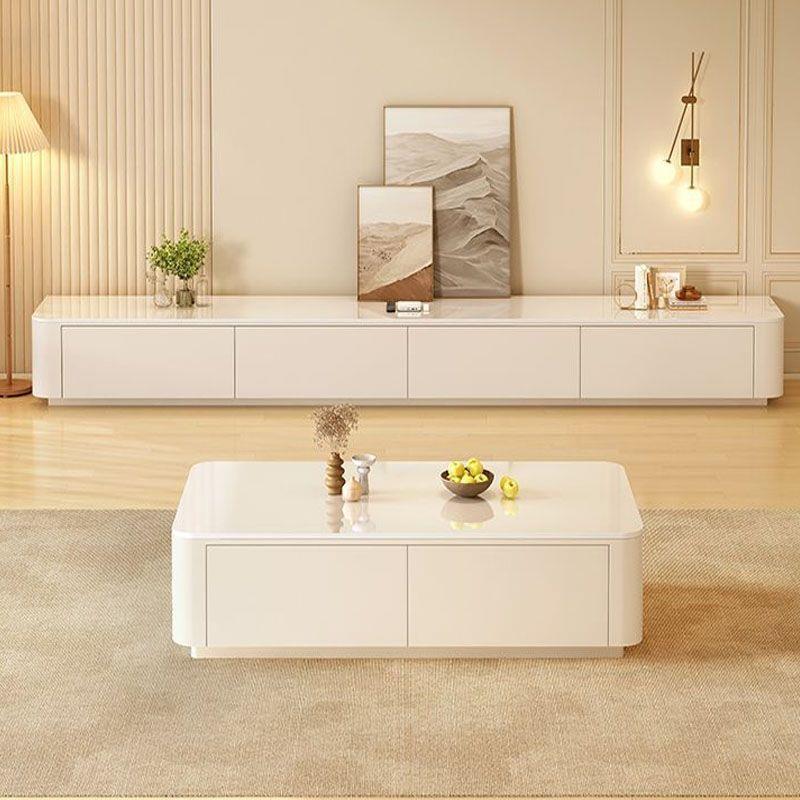 奶油风岩板茶几电视柜组合简约小户型客厅落地储物茶几电视柜地柜