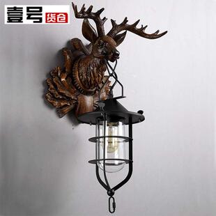 鹿头壁灯船坞美式乡村个性酒吧KTV过道装饰复古工业创意餐厅灯具
