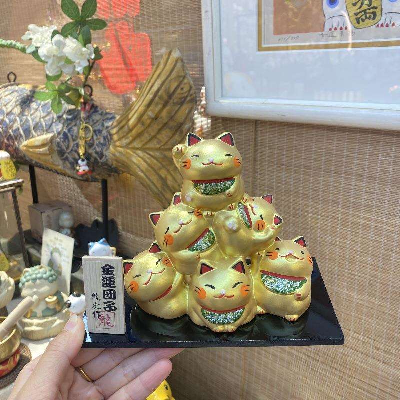 乐喵进口龙虎作陶瓷招财猫达摩金色店铺手工艺品摆件家居装饰