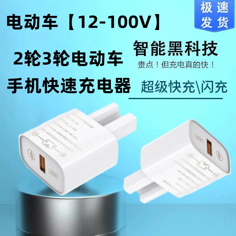 120W电动车手机充电器快充12V48V60GV72伏通用快充转换器usb充电
