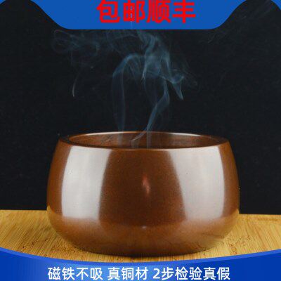 纯手工紫铜香炉钵式重约 4斤宣德线盘熏香禅意室内供佛家用铜香炉