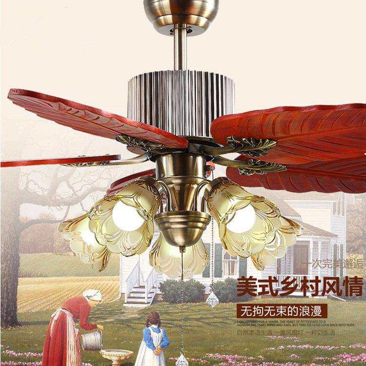 吊扇灯美式复古Led客厅吊灯餐厅电风扇灯装饰实木带灯吊扇