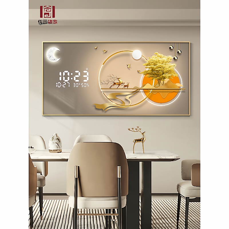 大尺寸电表箱装饰画雷达感应数显屏免打孔轻奢遮挡配电箱钟表挂画