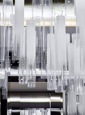 奶白玻璃管斜切黄色茶色大堂宴会厅饰吊灯工程灯具非标创意