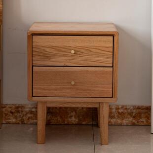 北欧卧室原木储物柜全实木床头柜现代简约橡木床边双抽屉卧室收纳