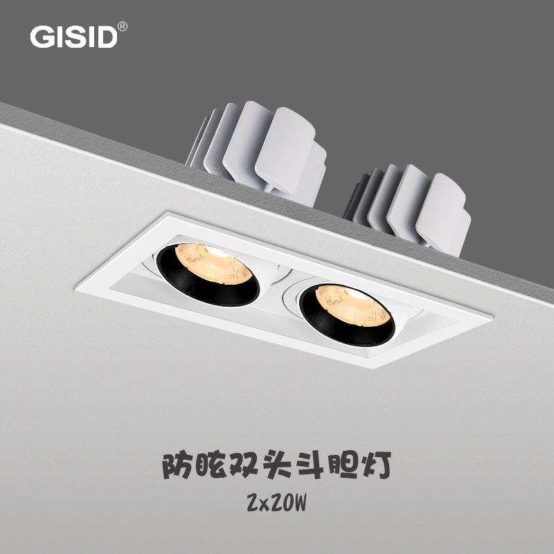 LED斗胆灯单头双头方形格栅灯店铺商用COB嵌入式天花灯双眼豆胆灯