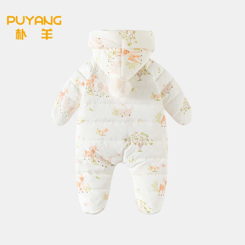 婴儿连体羽绒服男宝宝冬季外出哈衣女幼童羽绒爬服新生儿加厚包脚
