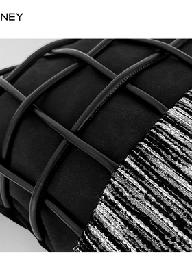 腰枕沙发长方形抱枕高级客厅靠垫黑灰色编织绳拼接酒店样板间靠枕